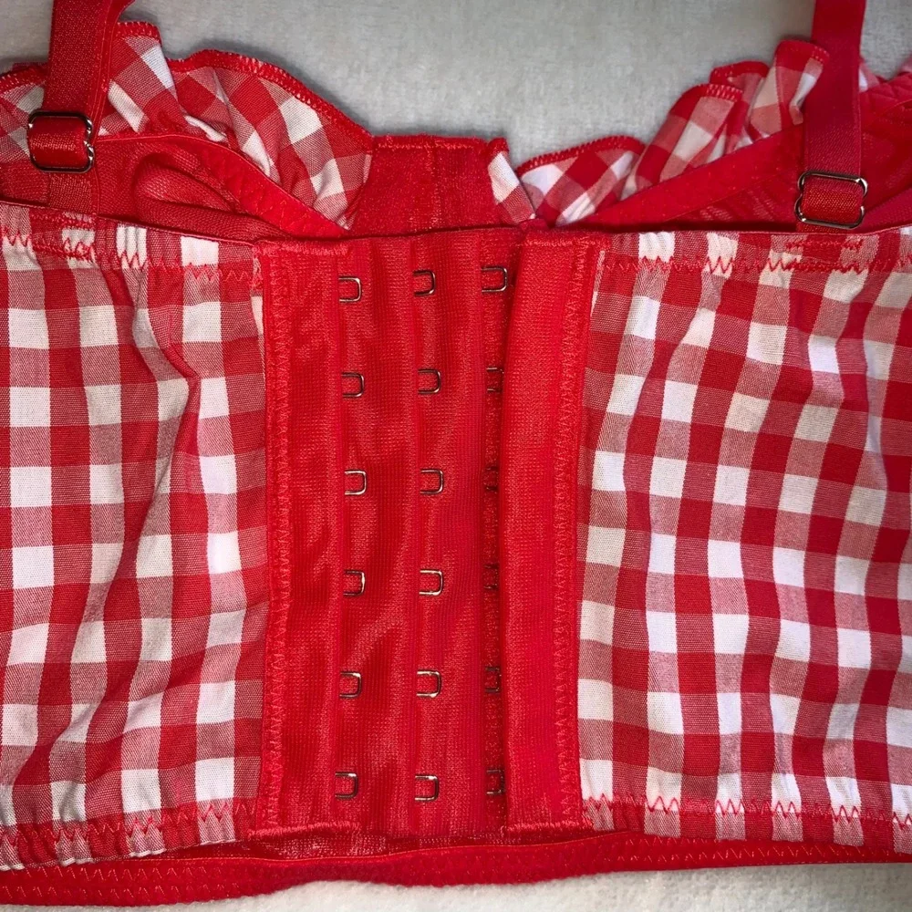 Colsie red and white gingham check picnic cotton longline bra bralette XS new